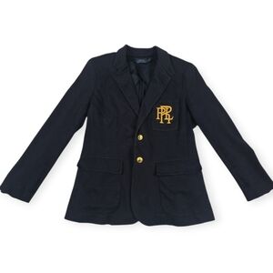 Polo Ralph Lauren Blazer Womens Sz 14 Navy PRL Monogram Crest Gold Buttons Knit
